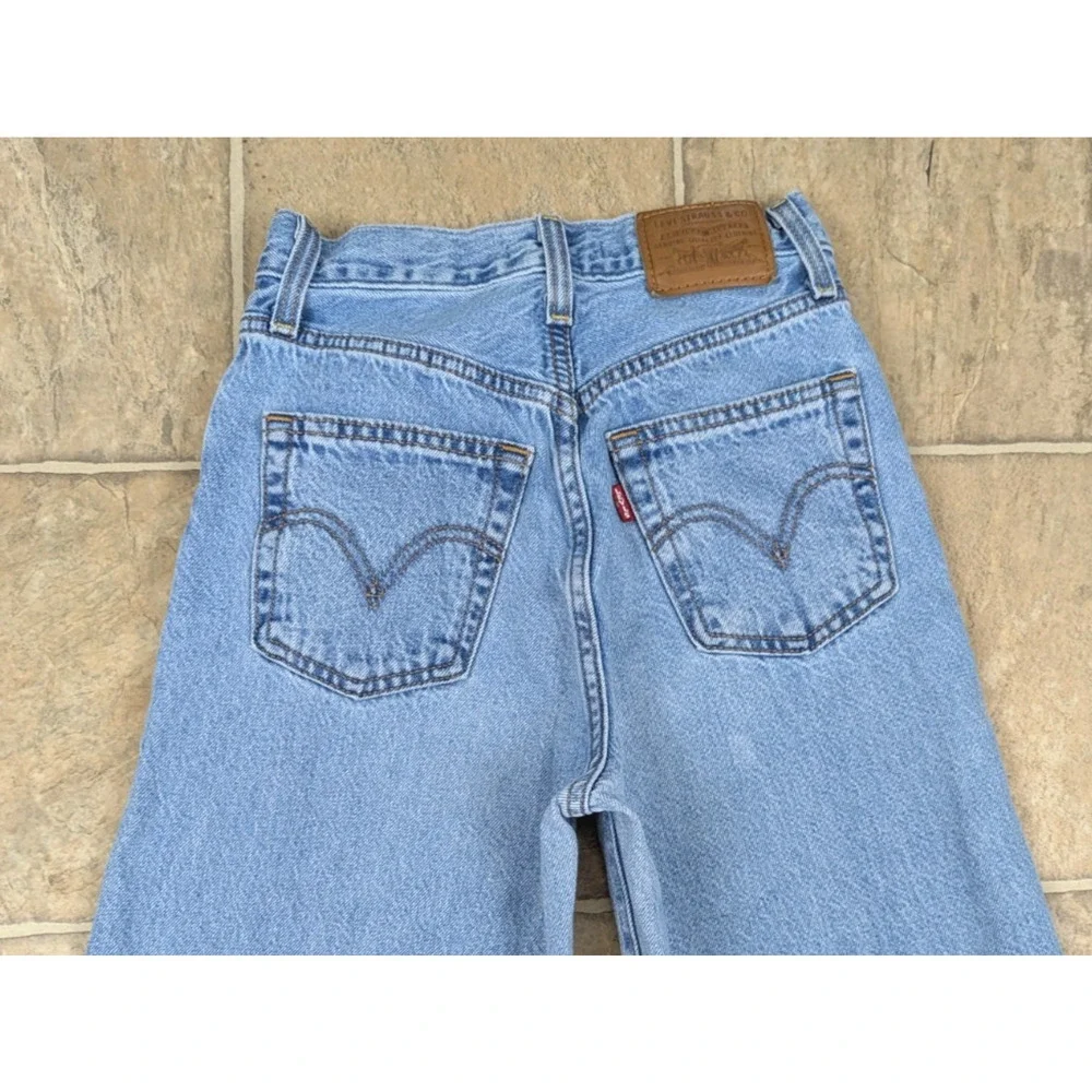 Levi Jeans sz 23 Ribcage Wide Leg denim blue high rise no stretch women 2834 - Picture 5 of 7
